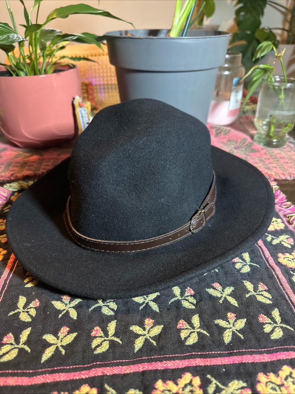 100% Wool Wide Brim Hat Black Large Western Outdoor Fedora